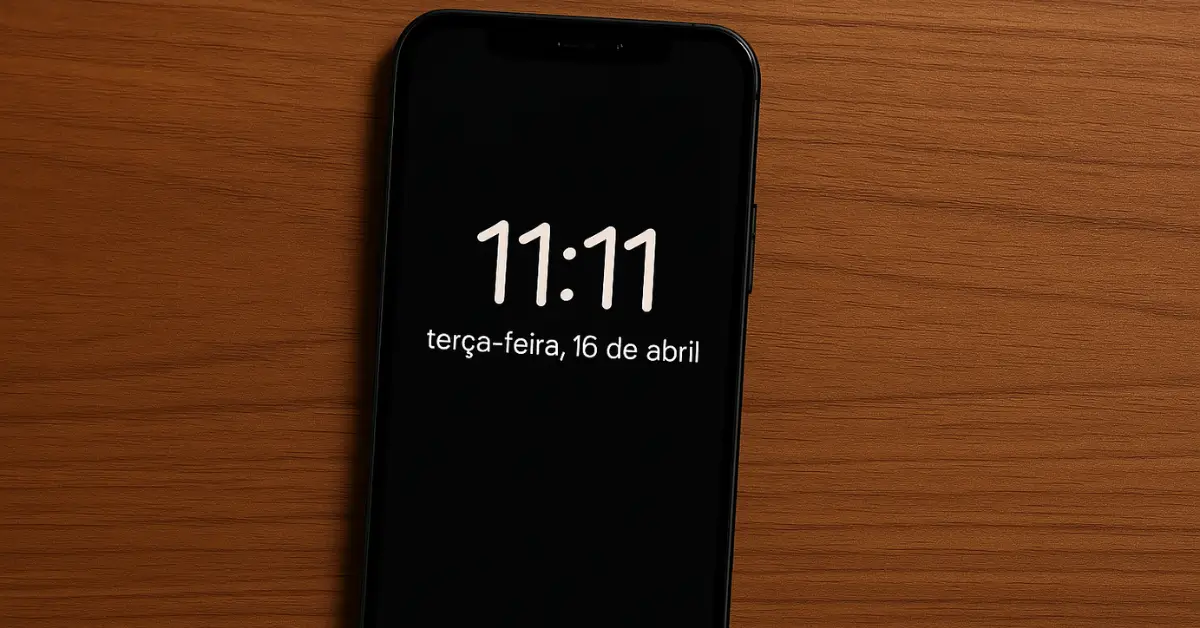 celular na mesa com horas iguais 1111