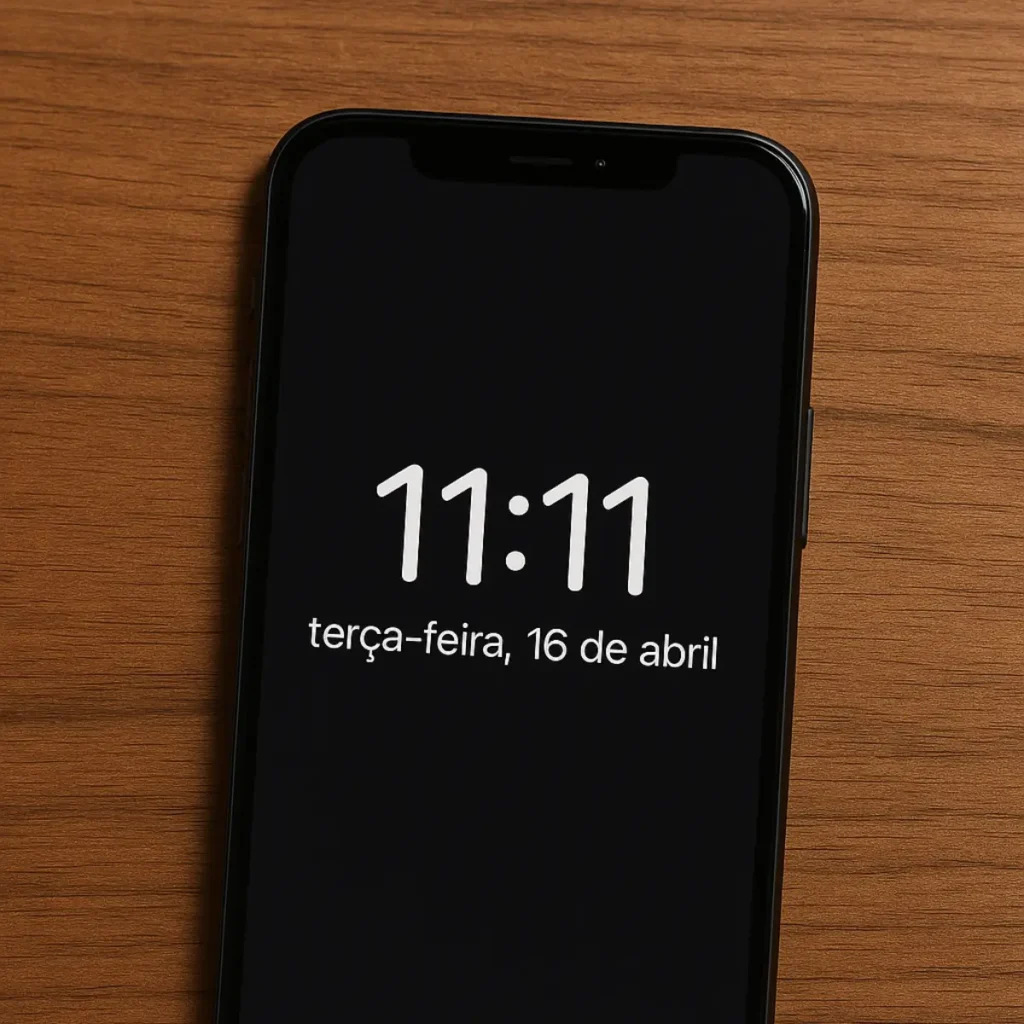 celular na mesa com horas iguais 1111